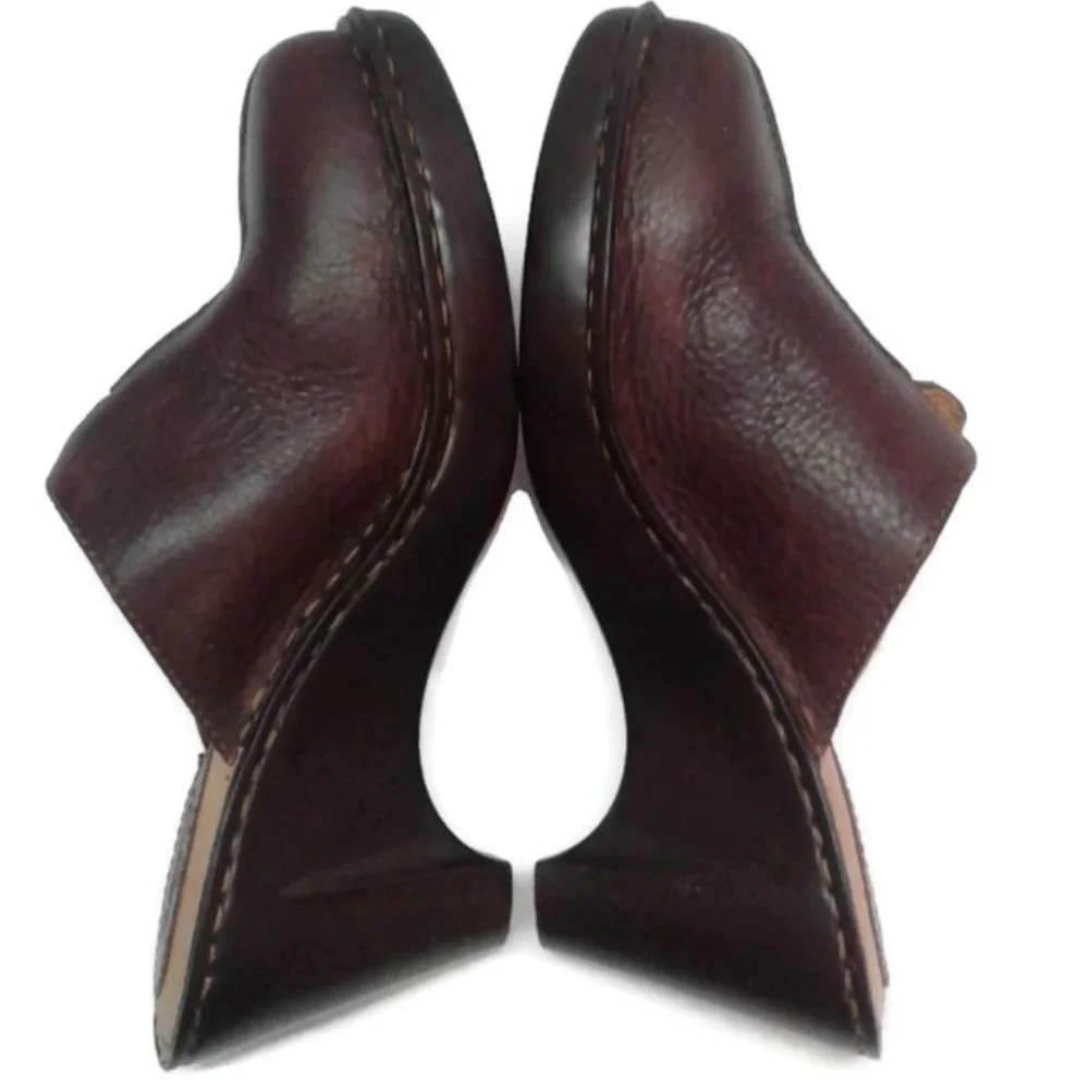 Born US 7 Clogs EU 40.5 Slip On Mules W8173 shoes Brown Leather - Picture 4 of 8